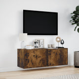 TV Wall Cabinet with LED Lights Smoked Oak 100x31x35 cm 852268