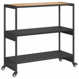Bar Cart 3-Tier Black Poly Rattan and Solid Wood Acacia 368723