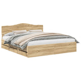 Bed Frame with Drawer Sonoma Oak 200 x 200 cm Engineer Wood 3412972