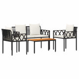 Outdoor Furniture Set 4 pcs Black and Cream White Poly Rattan 42025342