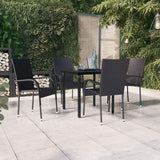 Garden Dining Set Black PE rattan, powder-coated steel, glass 3099378