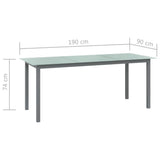 Garden Table Light Grey 190x90x74 cm Aluminium and Glass 312205
