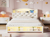 3ft Single Upholstered Velvet Bed Frame, LED Bed Frame with Charging Station & Diamond Tufted N652P399022B