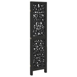 Room Divider 3 Panels Black Solid Wood Paulownia 358749