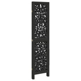 Room Divider 3 Panels Black Solid Wood Paulownia 358749