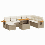 9 Piece Garden Sofa Set with Cushions Beige Poly Rattan Acacia 3327635