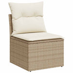 ZNTS 9 Piece Garden Sofa Set with Cushions Beige Poly Rattan Acacia 3327635