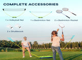 Portable Badminton Net Set w/ Volleyball Net, Rackets, Shuttlecocks T3398P349277
