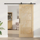 Sliding Door Natural and Black 93 x 211 cm Solid Pine Wood 3333376