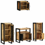 Bathroom Furniture Set 4 pcs Brown and Black Solid Mango Wood 3305644
