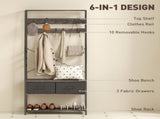 Coat Rack with Shoe Storage, Hall Tree, Industrial Coat Stand with Shoe Bench, 10 Removable Hooks, 2 T3398P423864