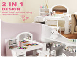 Kids Vanity Table and Chair Set, Girls Dressing Table with 2-Colour LED Mirror, Stool, Cabinet, T3398P552692