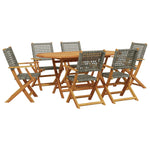 ZNTS 7 Piece Garden Dining Set Grey Poly Rattan and Solid Wood 3281707