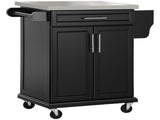 Wooden Kitchen Island on Wheels, Serving Cart Storage Trolley with Stainless Steel Top, Drawer, Side T3398P329446