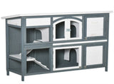 Rabbit Hutch Outdoor Guinea Pig Hutch 2 Tier Wooden Cage w/ Ramp, Divider, Openable Roof, 125 x 48 x T3398P555149