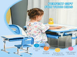 Kids Desk and Chair Set, Height Adjustable Student Writing Desk, Children School Study Table with T3398P347709