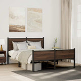 Metal Bed Frame without Mattress Brown Oak 150x200 cm King Size 3301413