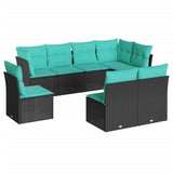 8 Piece Garden Sofa Set with Cushions Black Poly Rattan 3217757