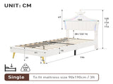3ft Single Upholstered Bed with LED Adjustable Crown Shape Headboard, PU Leather Bed Frame with N652P265845W
