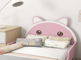 Bed for Kids Cat Design Toddler Bed Frame Bedroom Furniture with Guardrails, for 3-6 Years, 143L x T3398P379030