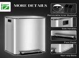 60L Dual Compartment Stainless Steel Bin, with Deodoriser Holders - Silver Tone T3398P343445