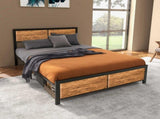 Industrial Double Frame, 5FT Steel Base with Headboard, Footboard, Slatted Support and Under T3398P340963