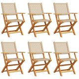Folding Garden Chairs 6 pcs Beige Poly Rattan and Solid Wood 3214563