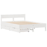 ZNTS Bed Frame without Mattress White 135x190 cm Double Solid Wood Pine 3301765