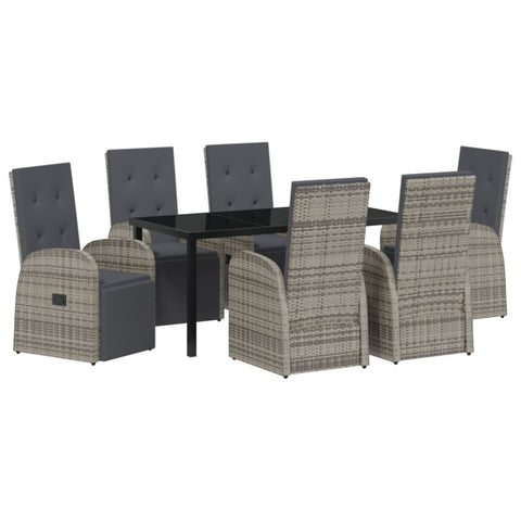 ZNTS 7 Piece Garden Dining Set with Cushions Grey Poly Rattan 3379503