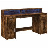 Desk with LED Lights Smoked Oak 160x55x91 cm Engineered Wood 3309433
