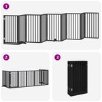 Dog Gate with Door Foldable 9 Panels Black 450 cm Poplar Wood 3155544