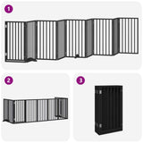 Dog Gate with Door Foldable 9 Panels Black 450 cm Poplar Wood 3155544