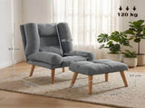 Recliner Chair with Footstool, Recliner Armchair with Adjustable Backrest, Thick Cushion and Wooden T3398P550268