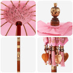 Parasol with Base Pink, Brown 250 cm Cotton, Wood 3356917
