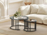 Round Coffee Tables Set of 2, Nesting Tables with Tempered Glass Top and Steel Frame, Black T3398P423876
