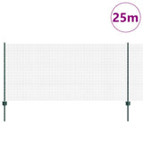 Welded Wire Fence with Posts 25 x 1 m Galvanised Steel Green 3336480