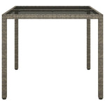 Garden Table 90x90x75 cm Tempered Glass and Poly Rattan Grey 316701