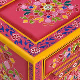 ZNTS Bedside Cabinet Solid Mango Wood Pink Hand Painted 244835