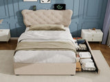 3ft Single Upholstered Bed with Rivet Design and Charging Station, Two Storage Drawers, Adjustable N652P412012B
