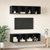 TV Cabinet Set Wall-mounted 3 pcs Black Oak Engineered Wood 3393412