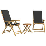 3 Piece Folding Bistro set with Dark Grey Cushions Bamboo 3208938