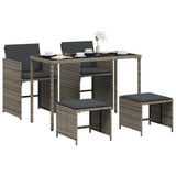 5 Piece Garden Dining Set with Cushions Grey Poly Rattan 365084