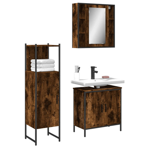 ZNTS 3 Piece Bathroom Cabinet Set Smoked Oak Engineered Wood 3214762