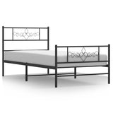 ZNTS Metal Bed Frame without Mattress with Footboard Black 90x200cm 355278