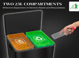 50L Dual Compartment Stainless Steel Bin, with Deodoriser Holders - Black T3398P343174