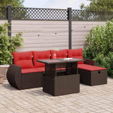 6 Piece Garden Sofa Set with Cushions Brown Poly Rattan Acacia 3327894