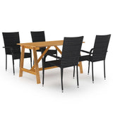 Dining Set Black Solid Acacia wood Medium Stackable 3068750