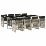 9 Piece Garden Dining Set with Cushions Light Grey Poly Rattan 3210923