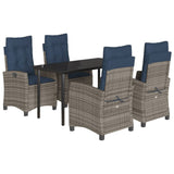 5 Piece Garden Dining Set with Cushions Grey Poly Rattan 3212875