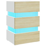 ZNTS LED Bedside Cabinet White and Sonoma Oak 45x35x67 cm Engineered Wood 326845